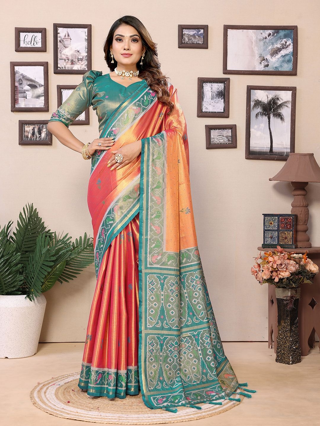 

Mitera Woven Design Zari Silk Blend Designer Banarasi Saree, Orange