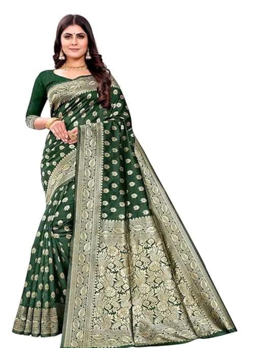 

Rujave Woven Design Zari Art Silk Banarasi Saree, Green