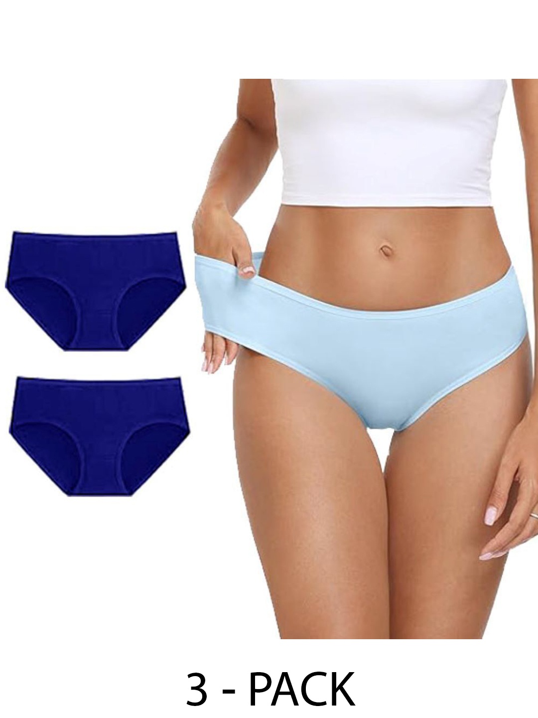 

Diving Deep Women Pack of 3 Cotton Mid-Rise Hipster Briefs, Blue