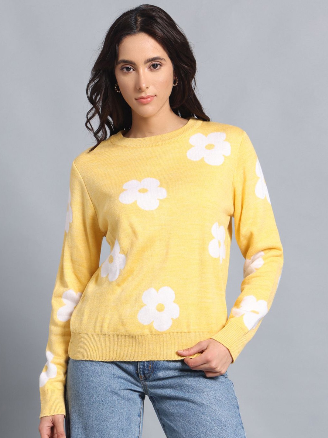 

PUNK Women Floral Pullover, Yellow