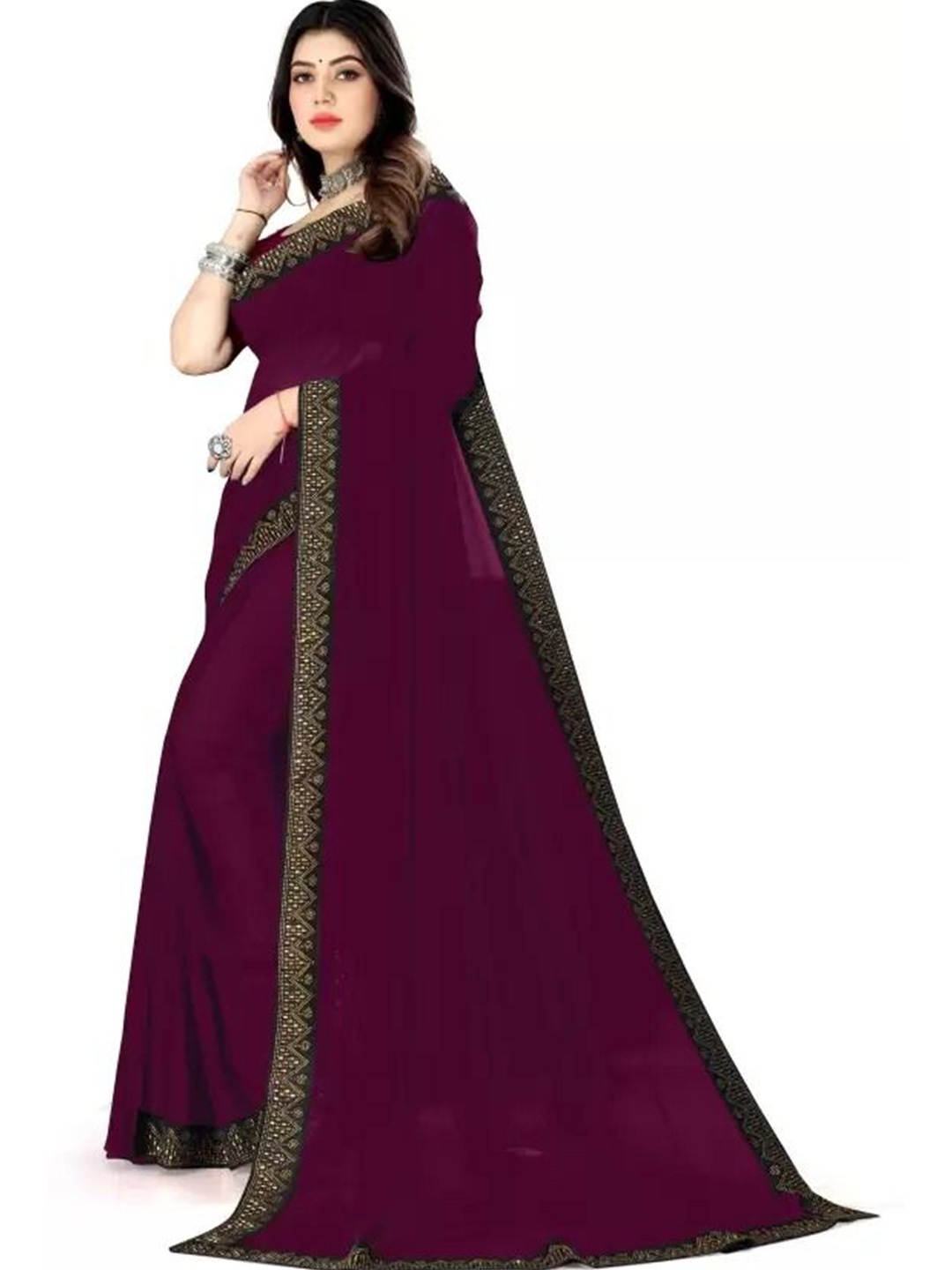 

Florence Embellished Embroidered Pure Georgette Saree, Burgundy