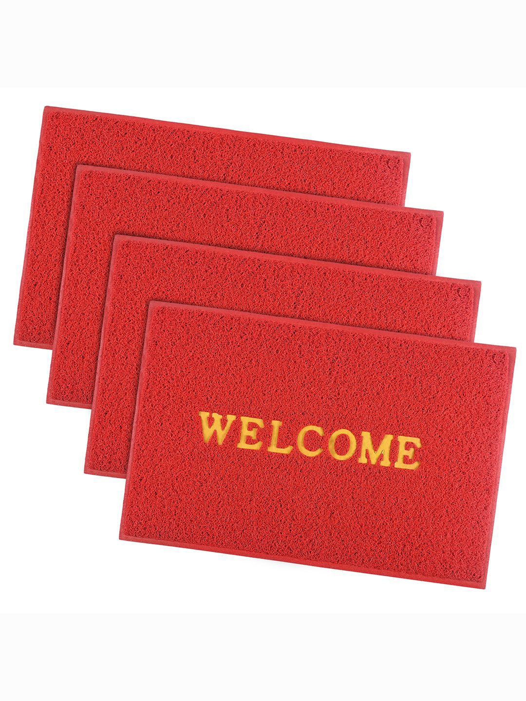 

Kuber Industries Red & Yellow 4 Pieces Printed Anti-Skid Doormats