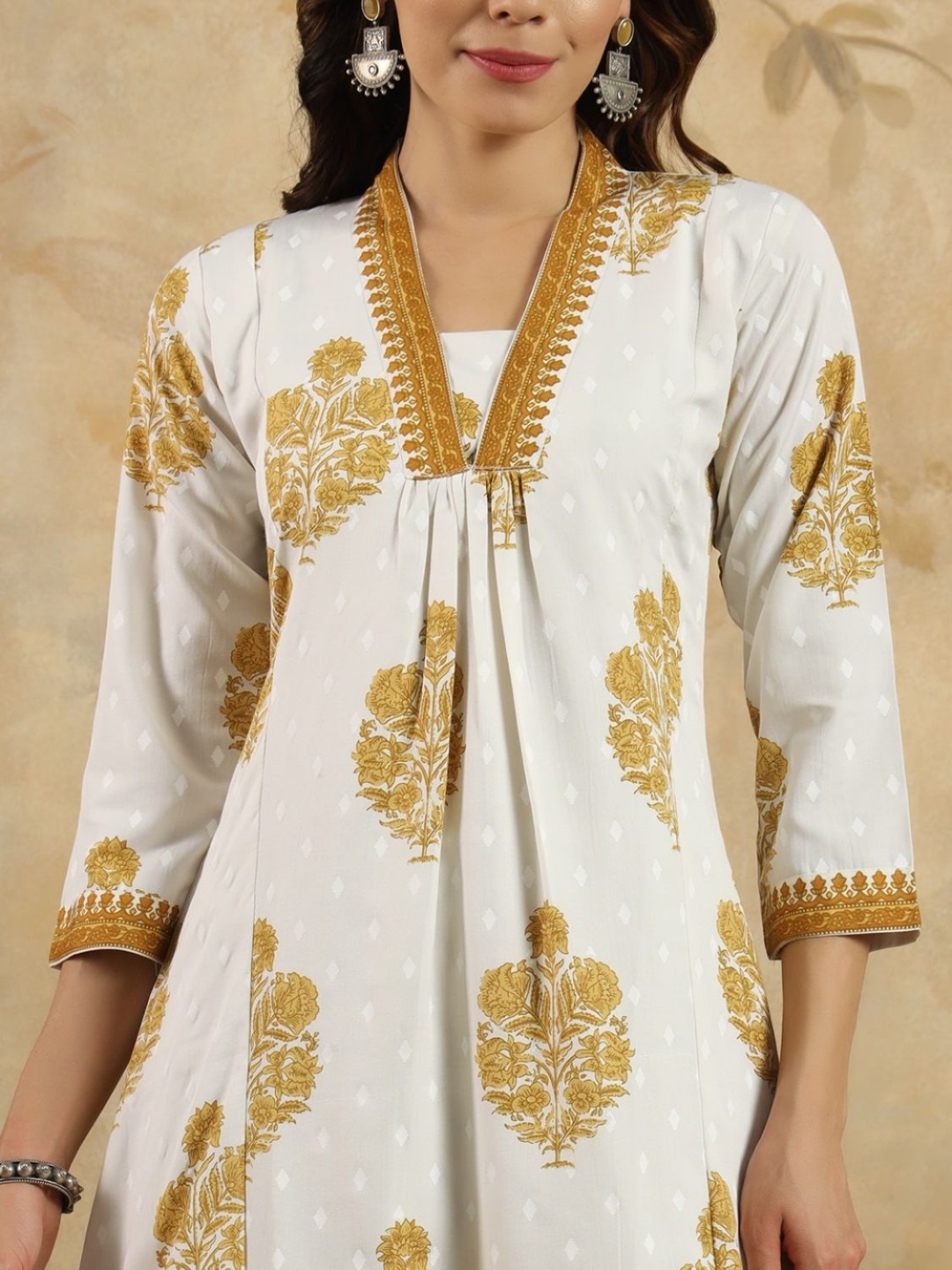 

KALINI Floral Printed Empire A-Line Kurta With Palazzos & Dupatta, Mustard