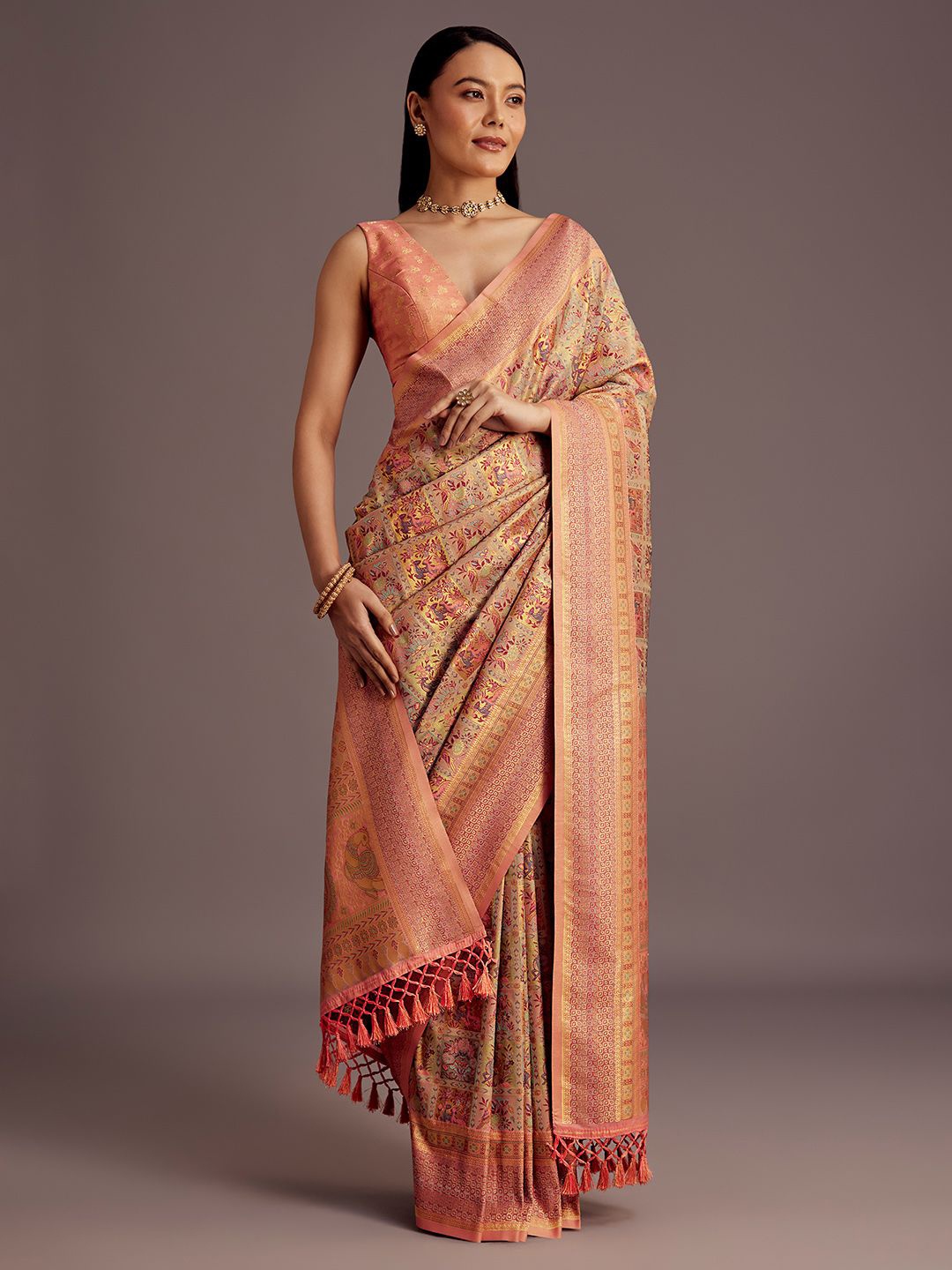 

KALKI Fashion Floral Zari Silk Blend Saree, Orange