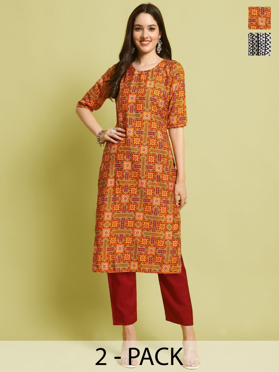 

7Threads Women Ethnic Motifs Printed Regular Kurta with Trousers, Navy blue