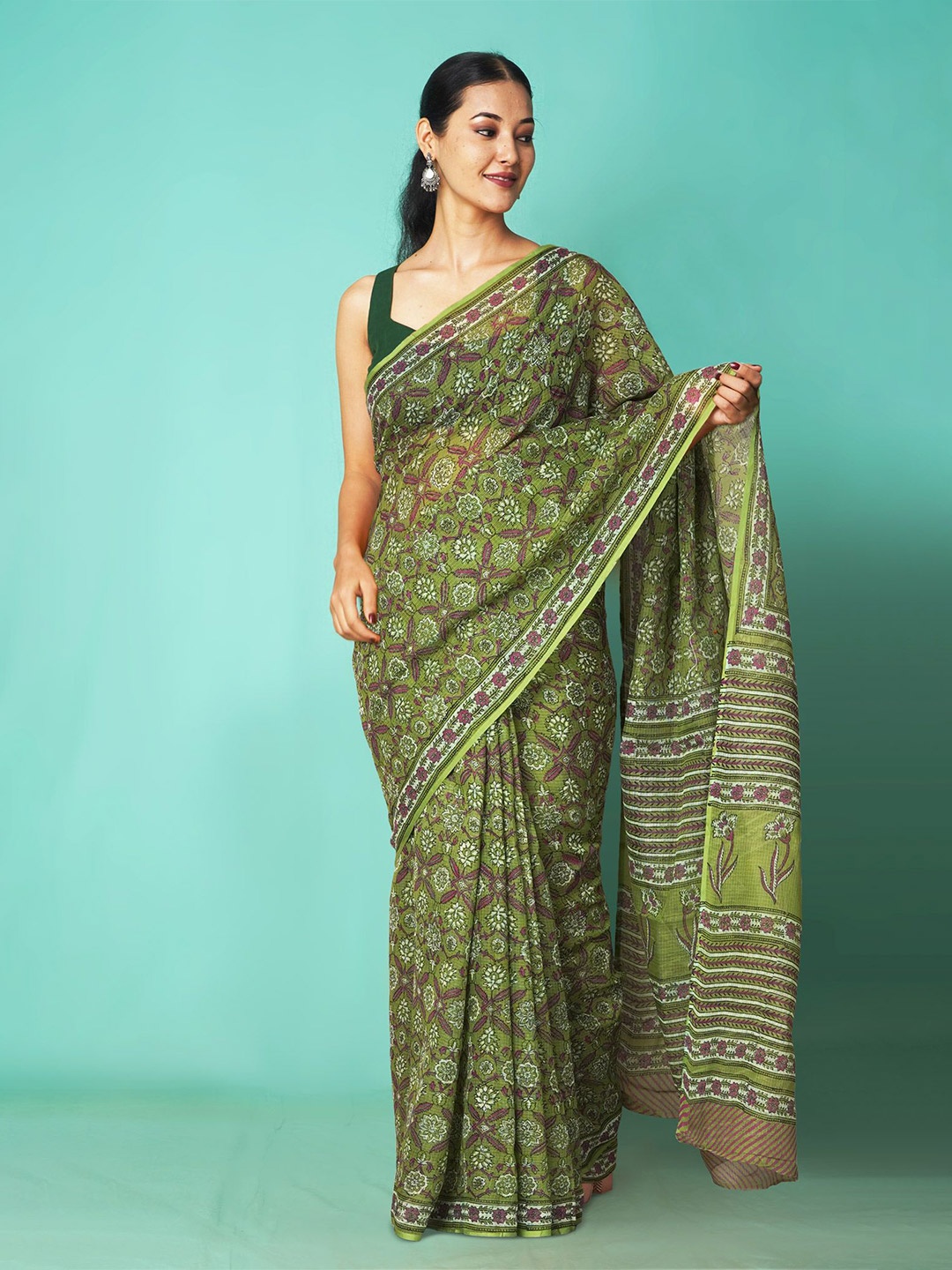 

Unnati Silks Floral Net Kota Saree, Green