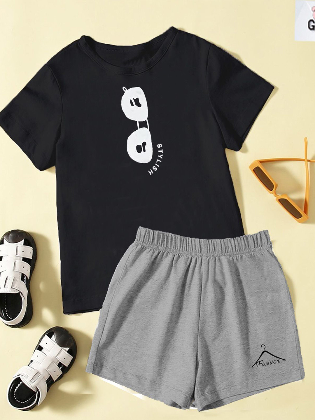 

BILLYBALL Unisex Kids Printed Round Neck Pure Cotton T-Shirt With Shorts, Black