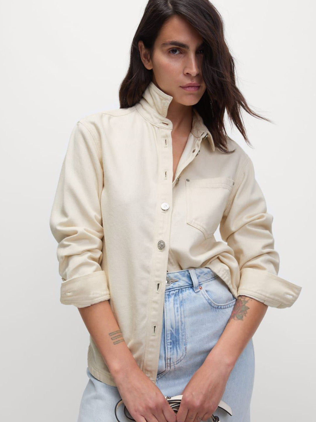 

Marks & Spencer Women Spread Collar Solid Cotton Casual Shirt, Cream