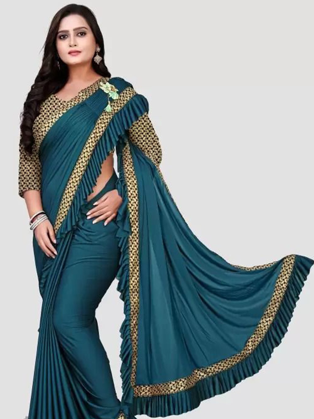 

SAADHVI Saree, Sea green