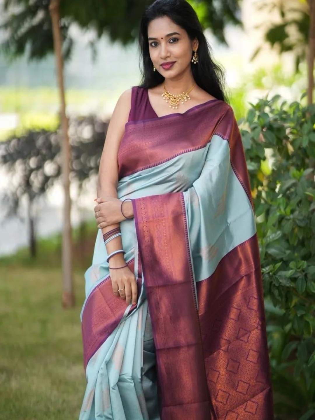 

bansari textiles Woven Design Zari Pure Silk Kanjeevaram Saree, Turquoise blue