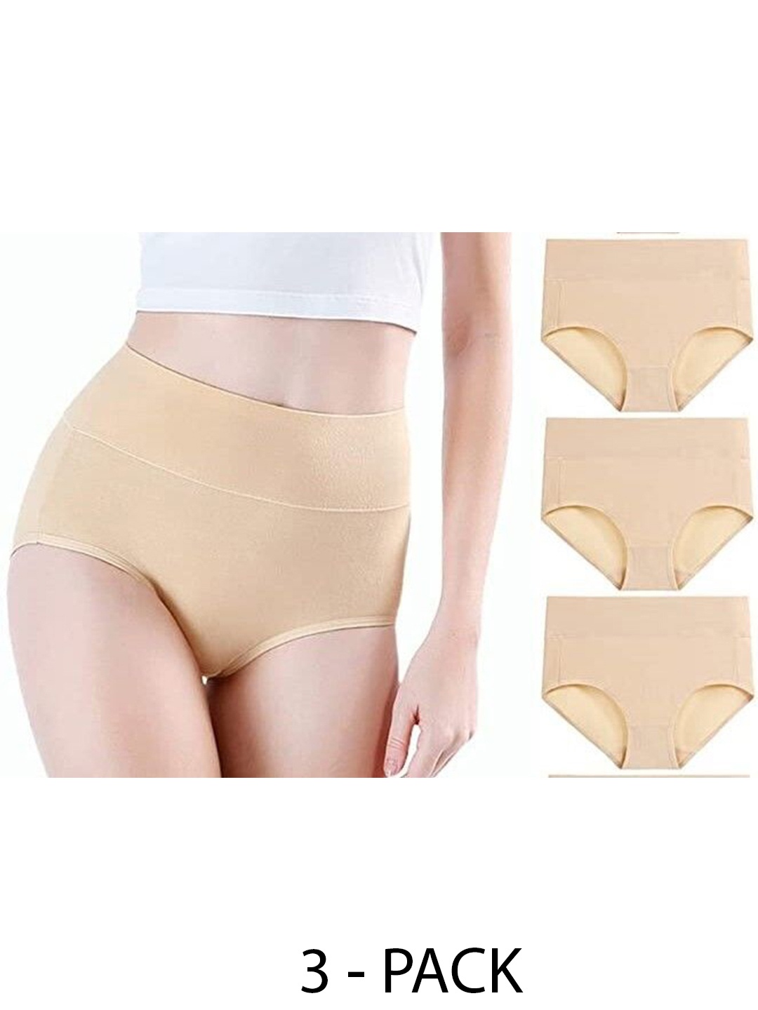 

Diving Deep Women Pack of 3 Cotton High Rise Hipster Briefs, Beige