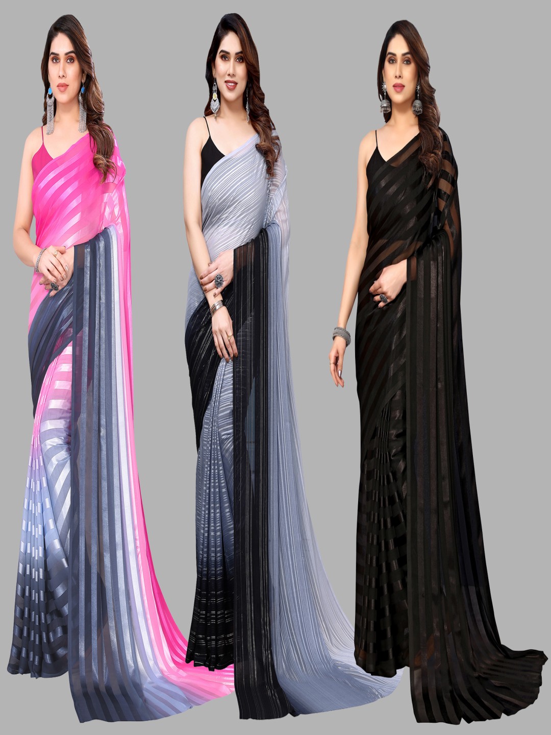 

ANAND SAREES Striped Satin Saree, Peach