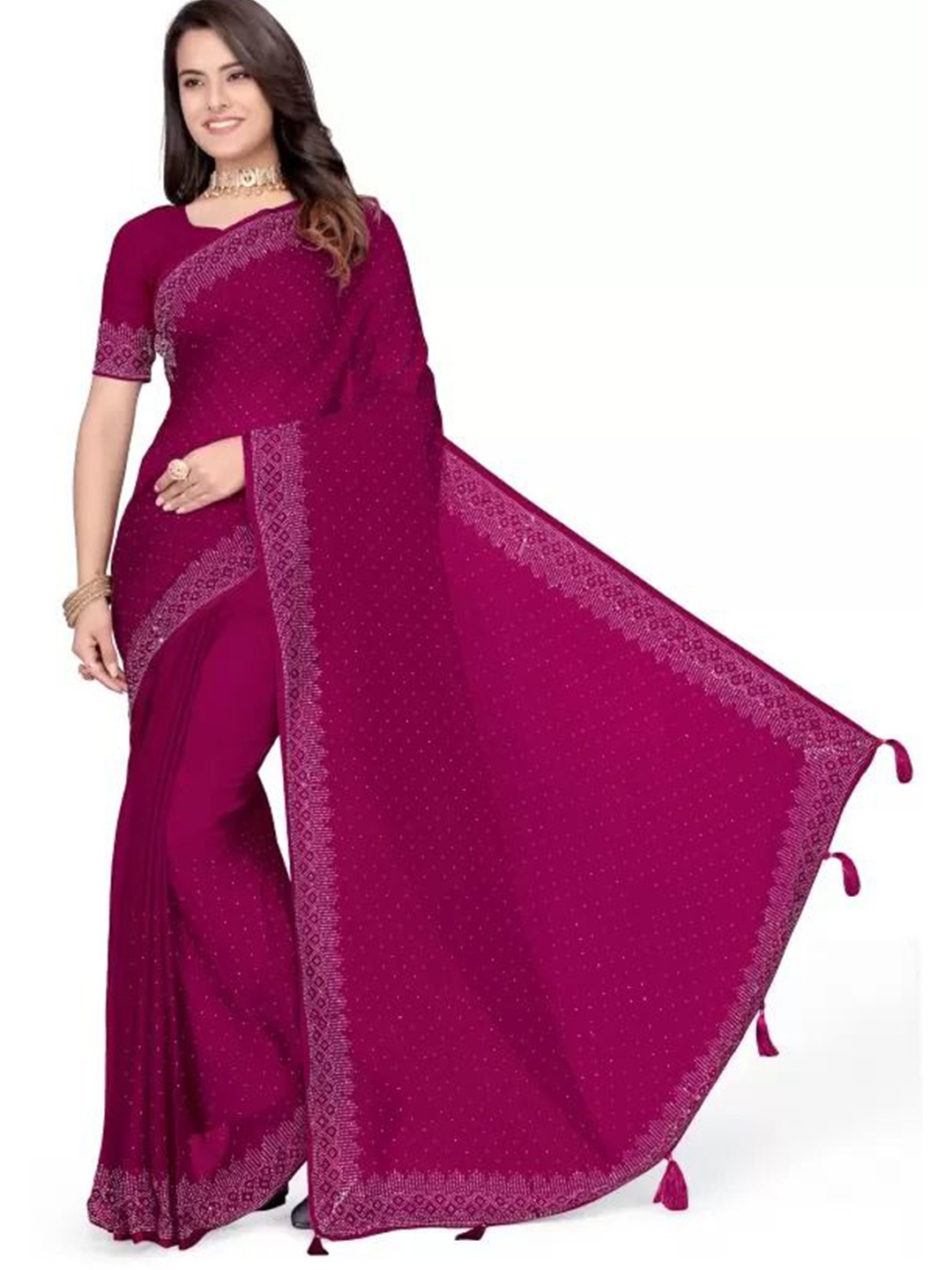 

Florence Pure Georgette Fusion Saree, Burgundy