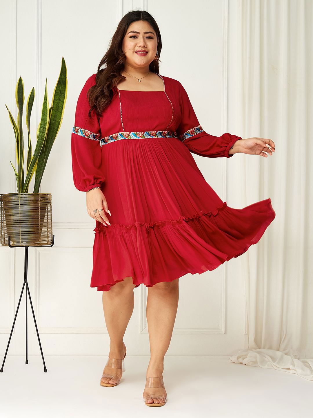 

Miss Chase A+ Puff Sleeve Fit & Flare Midi Dress, Red