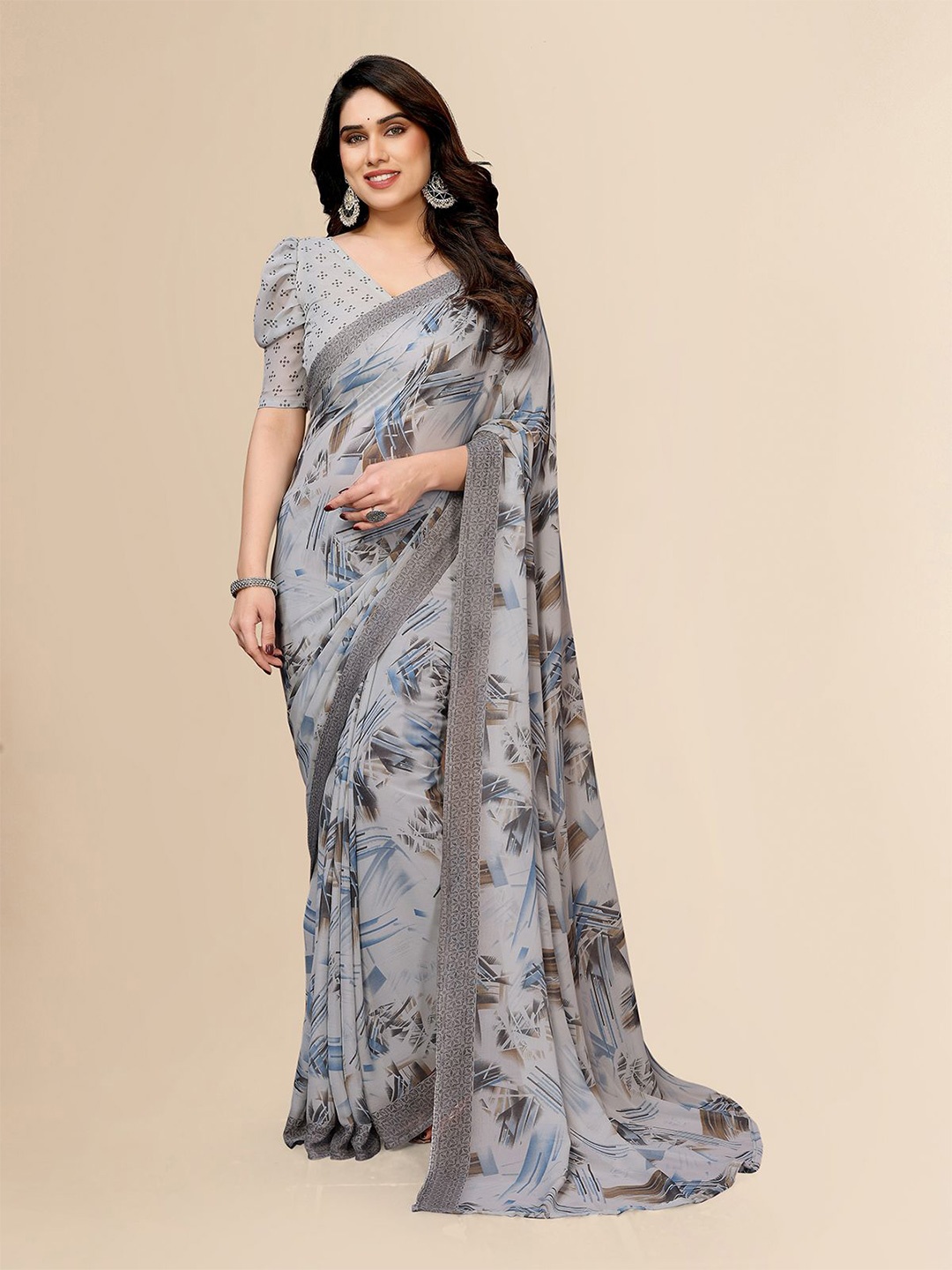 

ANAND SAREES Poly Georgette Saree, Grey