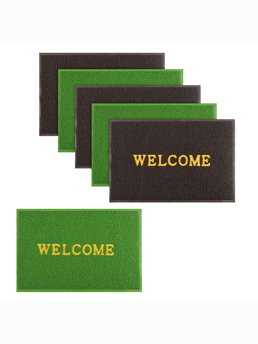 

Kuber Industries Brown & Green 6 Pieces Printed Anti-Skid Doormats