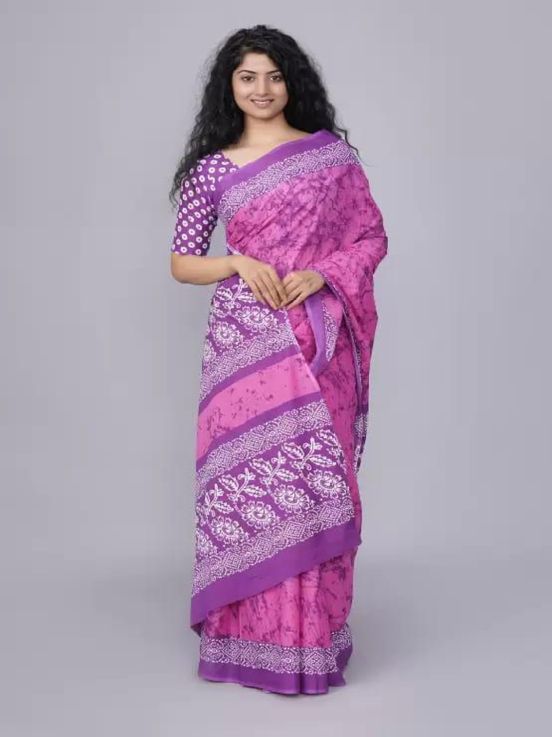 

TROPWEAR Ethnic Motifs Pure Cotton Block Print Saree, Pink