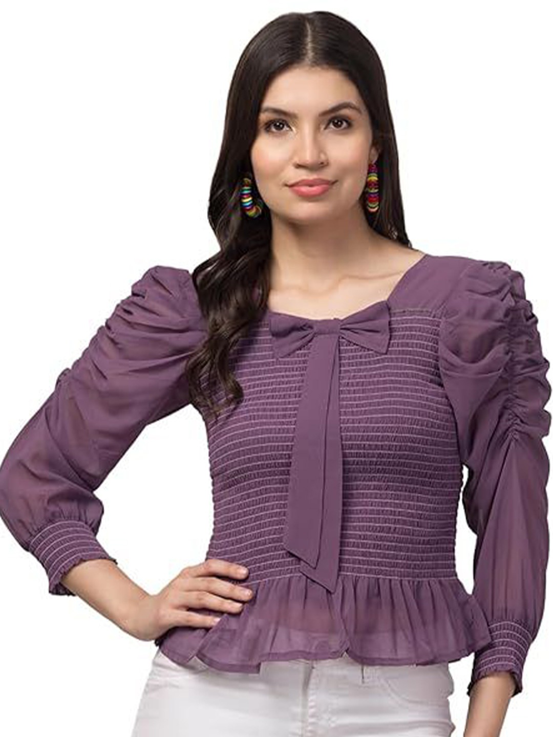 

My Swag Smocked Georgette Top, Purple