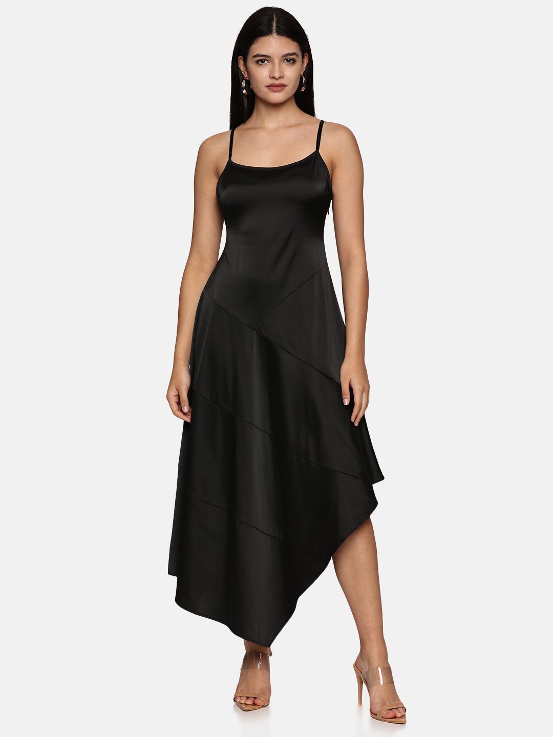 

ISU Satin Fit & Flare Midi Dress, Black