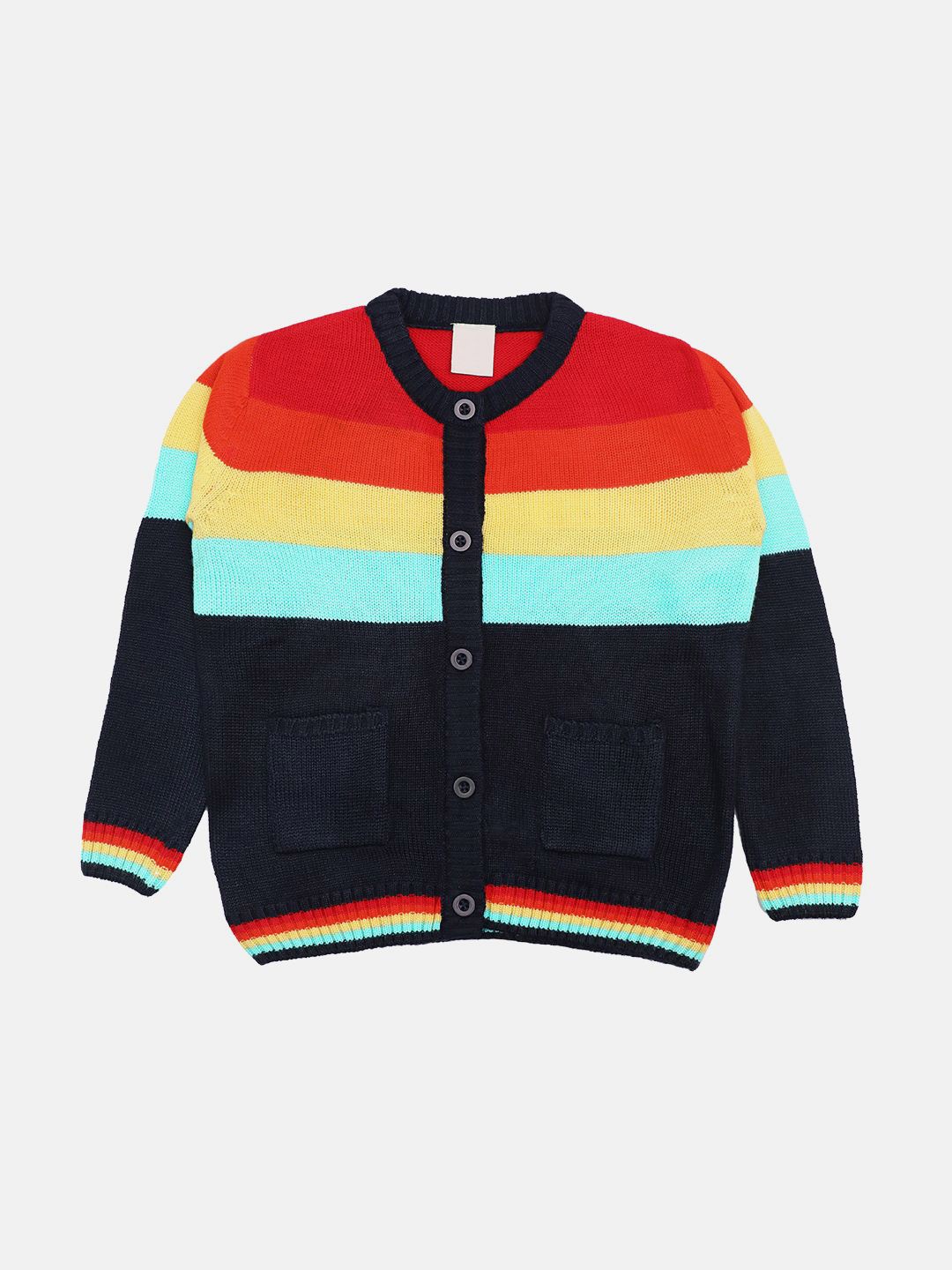 

CHKOKKO Boys Colourblocked Woollen Cardigan, Navy blue