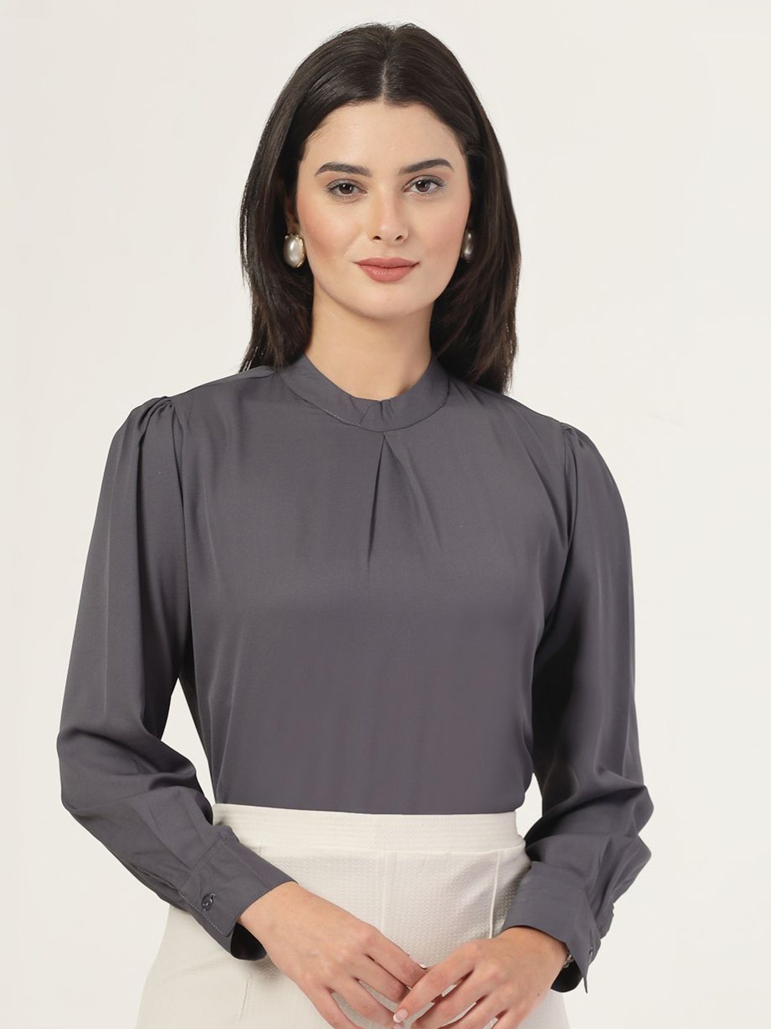 

Style Quotient Mandarin Collar Top, Grey