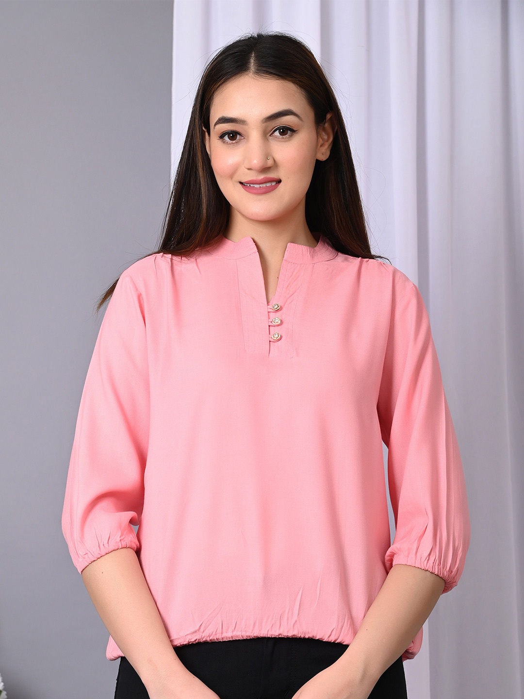 

VYMO Mandarin Collar Shirt Style Top, Pink