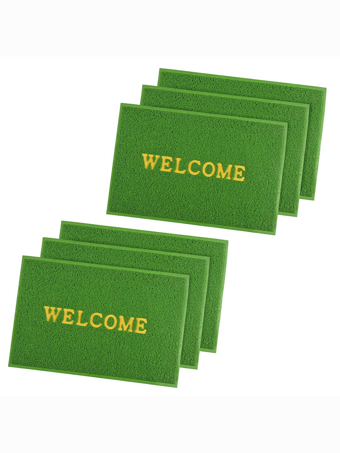 

Kuber Industries Green & Yellow 6 Pieces Textured Anti-Skid Rubber Doormats
