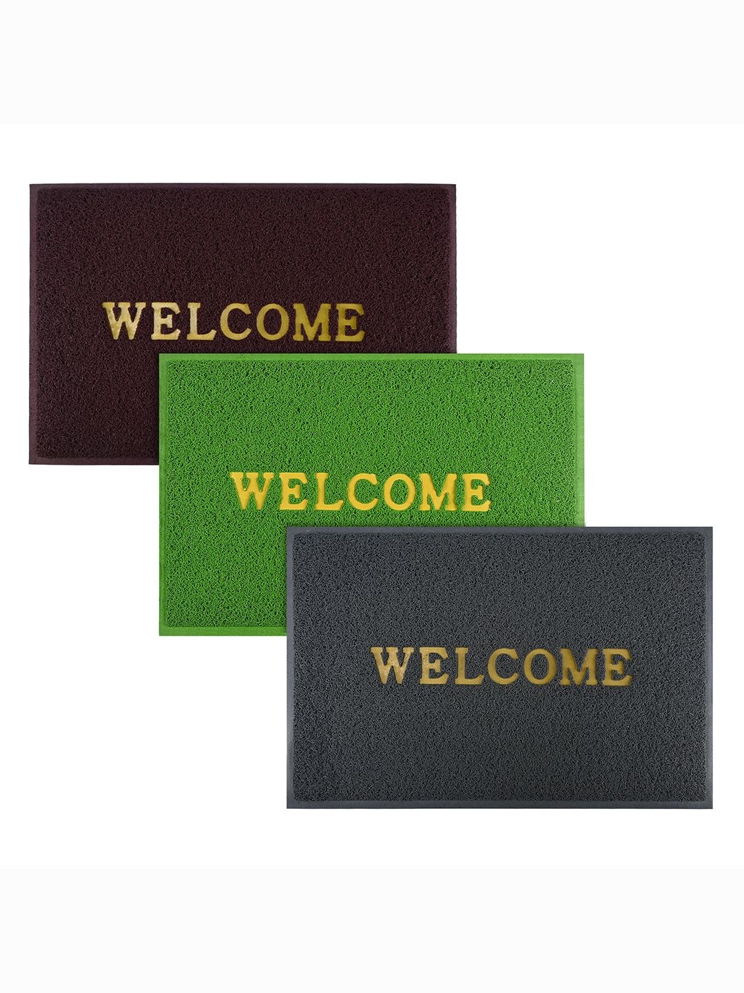 

Kuber Industries Maroon & Green 3 Pieces Applique Anti-Skid Rubber Doormats