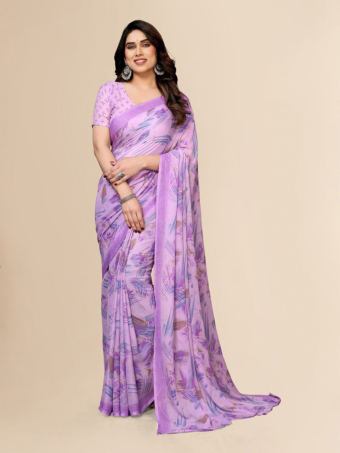 

ANAND SAREES Poly Georgette Saree, Purple