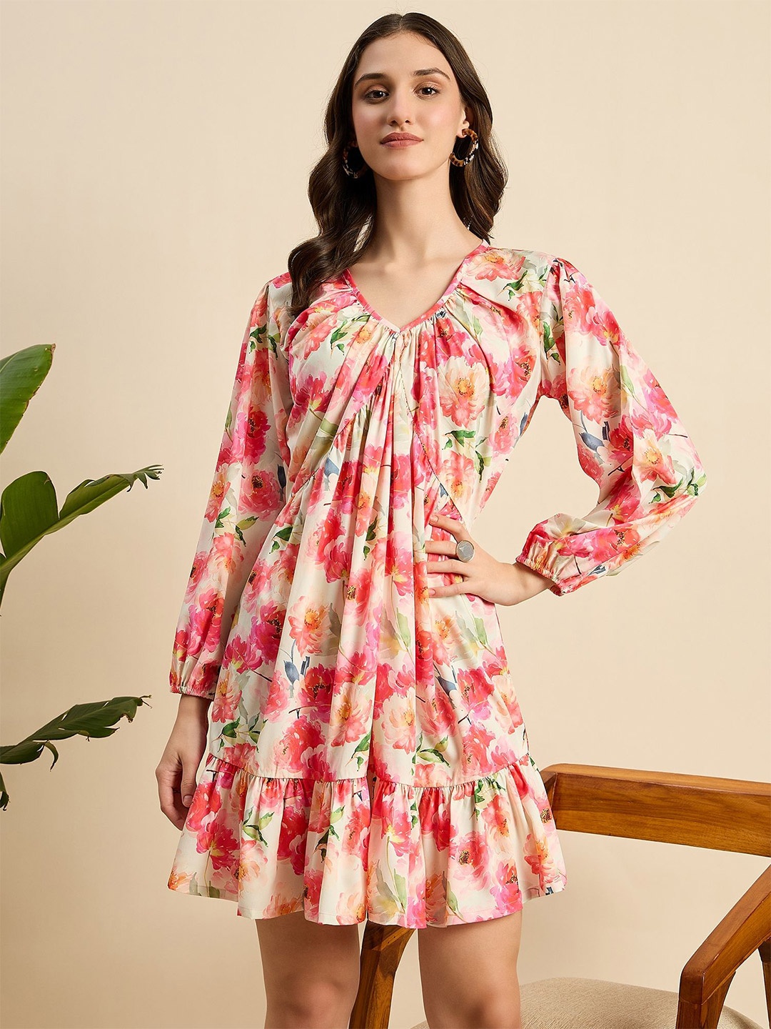 

Mast & Harbour Floral Print Crepe A-Line Dress, Pink