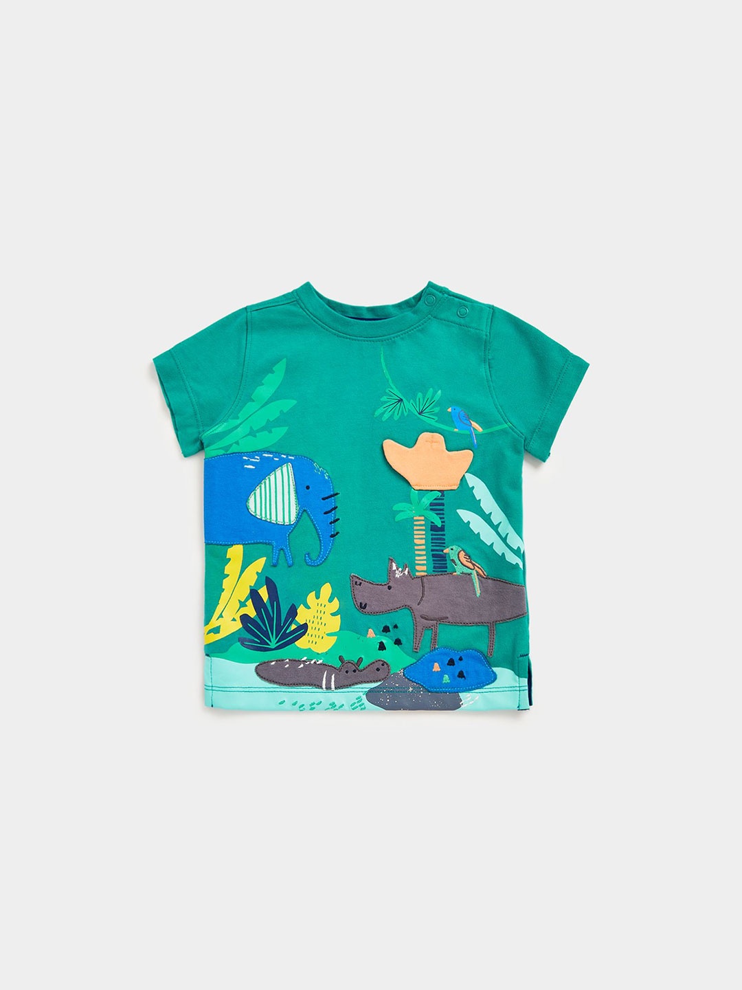 

mothercare Boys Graphic Printed Round Neck Pure Cotton T-shirt, Green