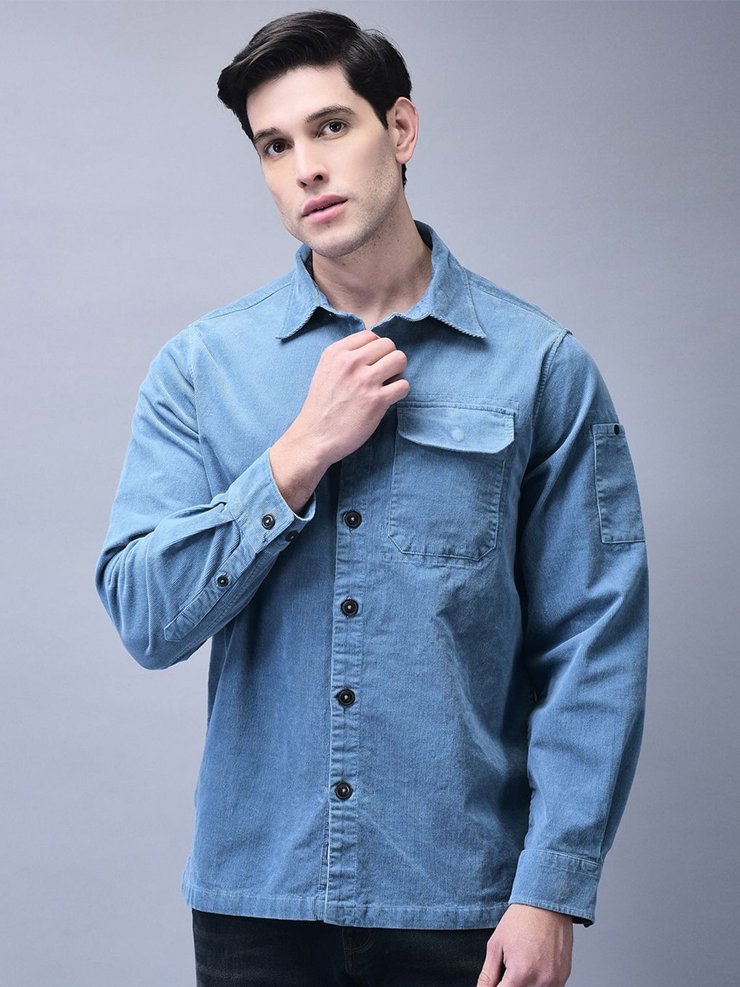 

Woods Men Spread Collar Solid Cotton Casual Shirt, Blue