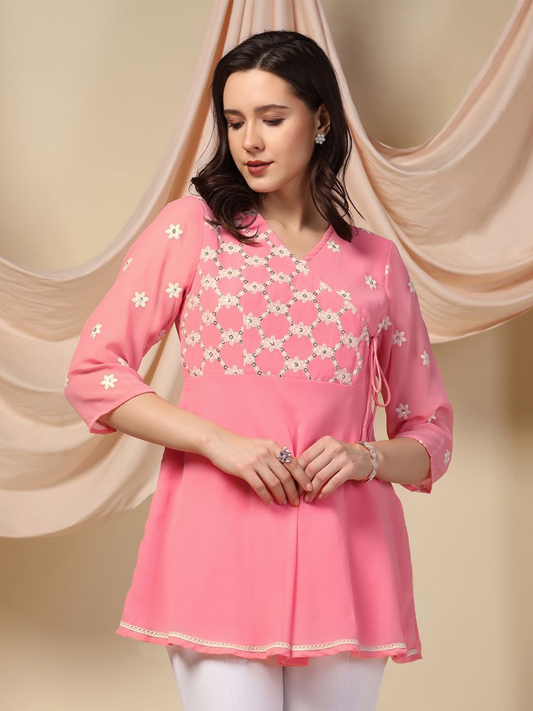 

Moda Rapido Embellished Embroidered Georgette Top, Peach