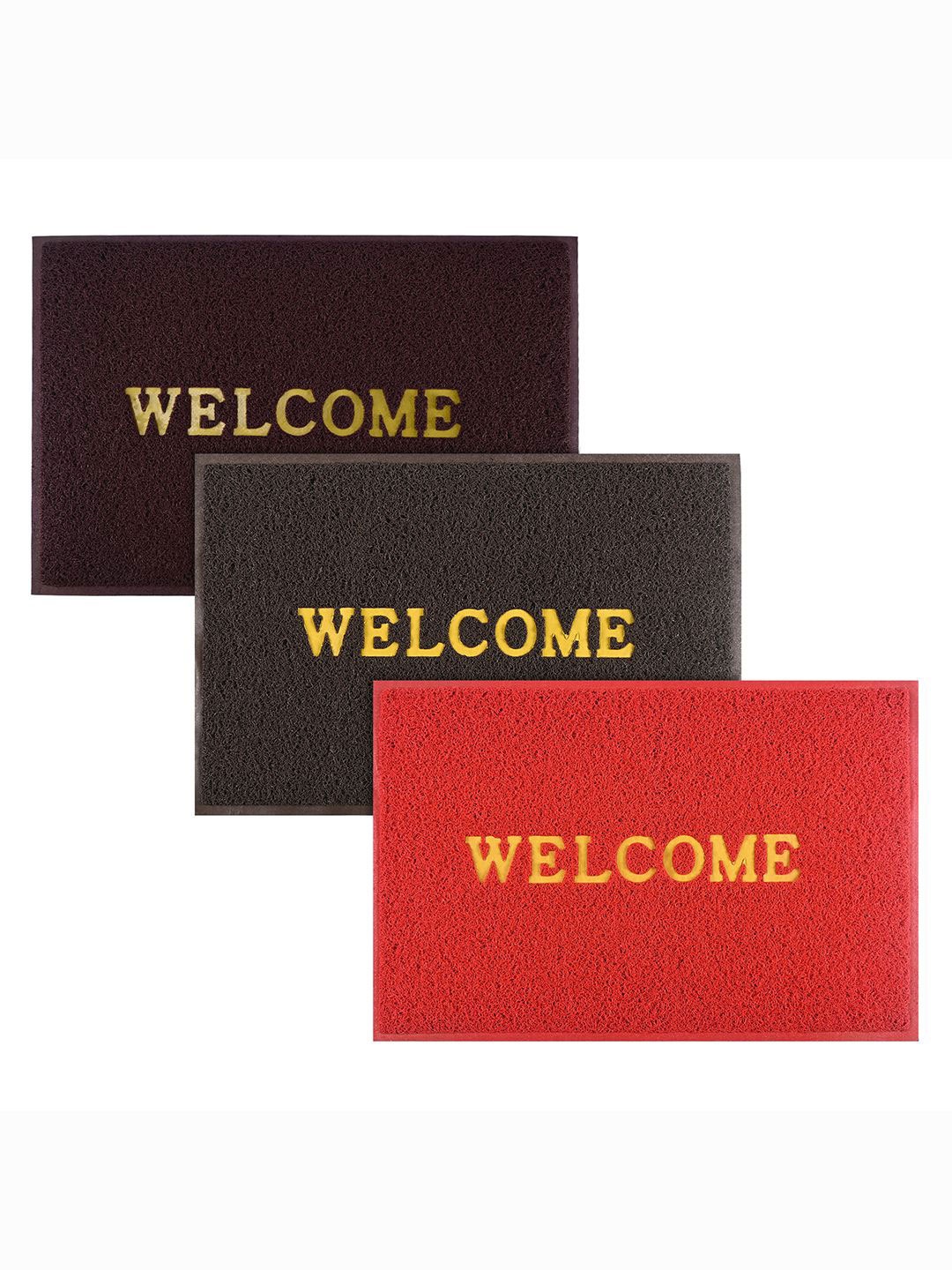 

Kuber Industries Maroon & Brown 3 Pieces Textured Rubber Doormats