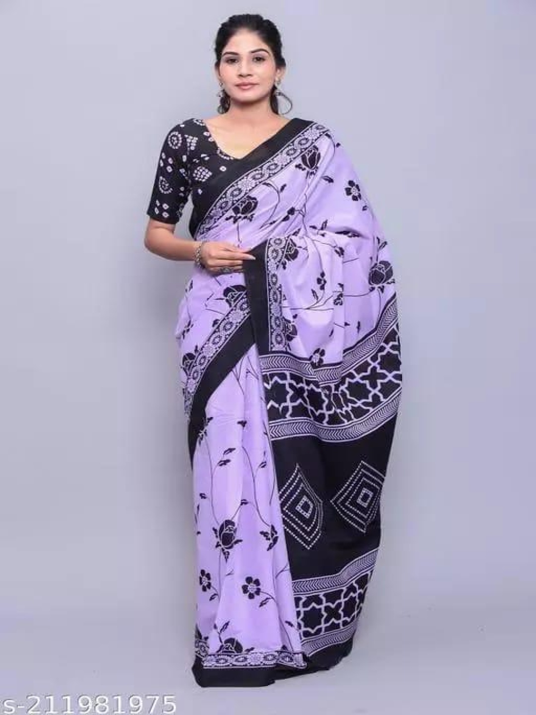 

JALTHER Ethnic Motifs Linen Blend Block Print Saree, Purple