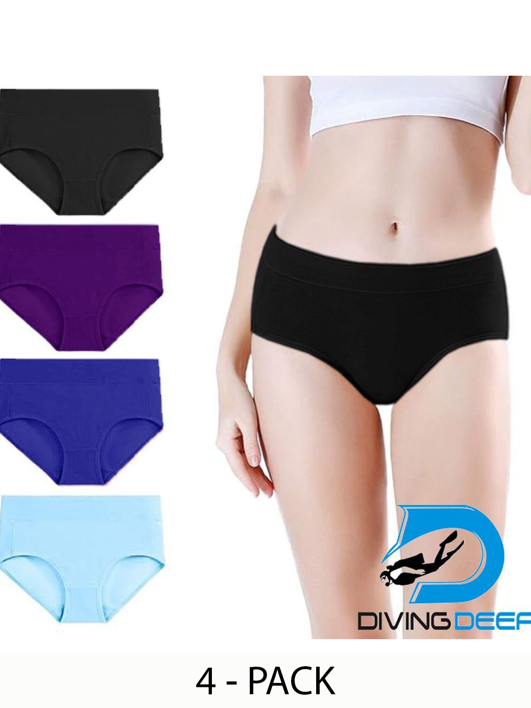 

Diving Deep Women Pack of 4 Cotton Hipster Briefs, Black