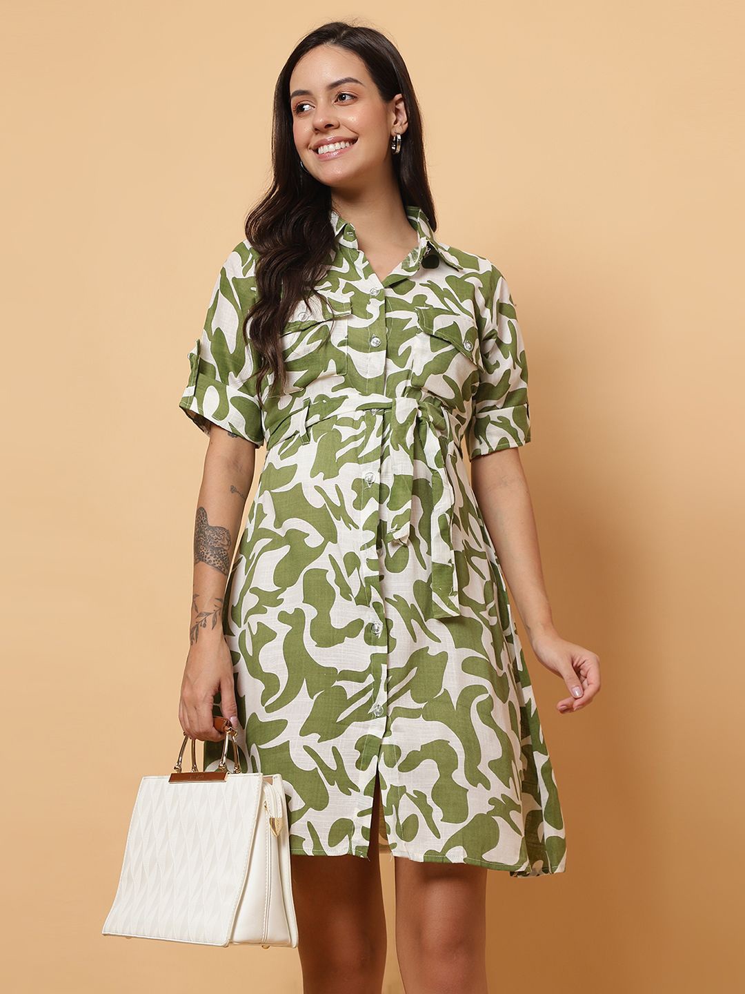 

ROSEMELON Tropical Print Shirt Dress, Green