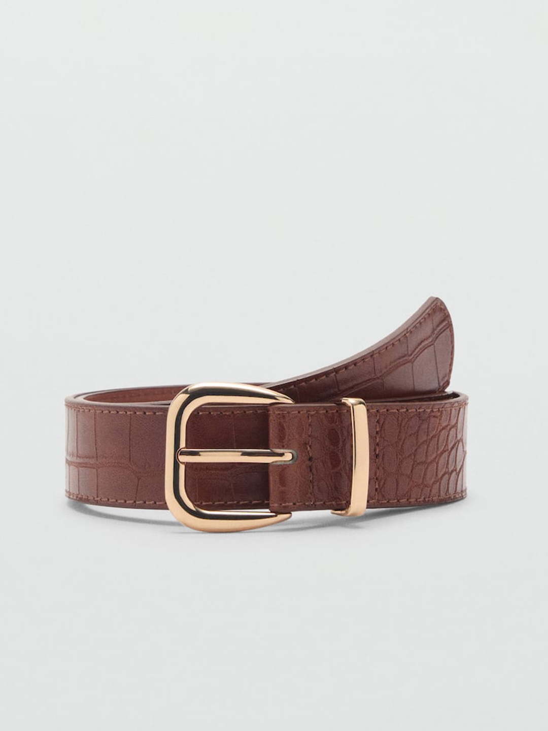 

MANGO Women Animal skin Textured Belt, Brown
