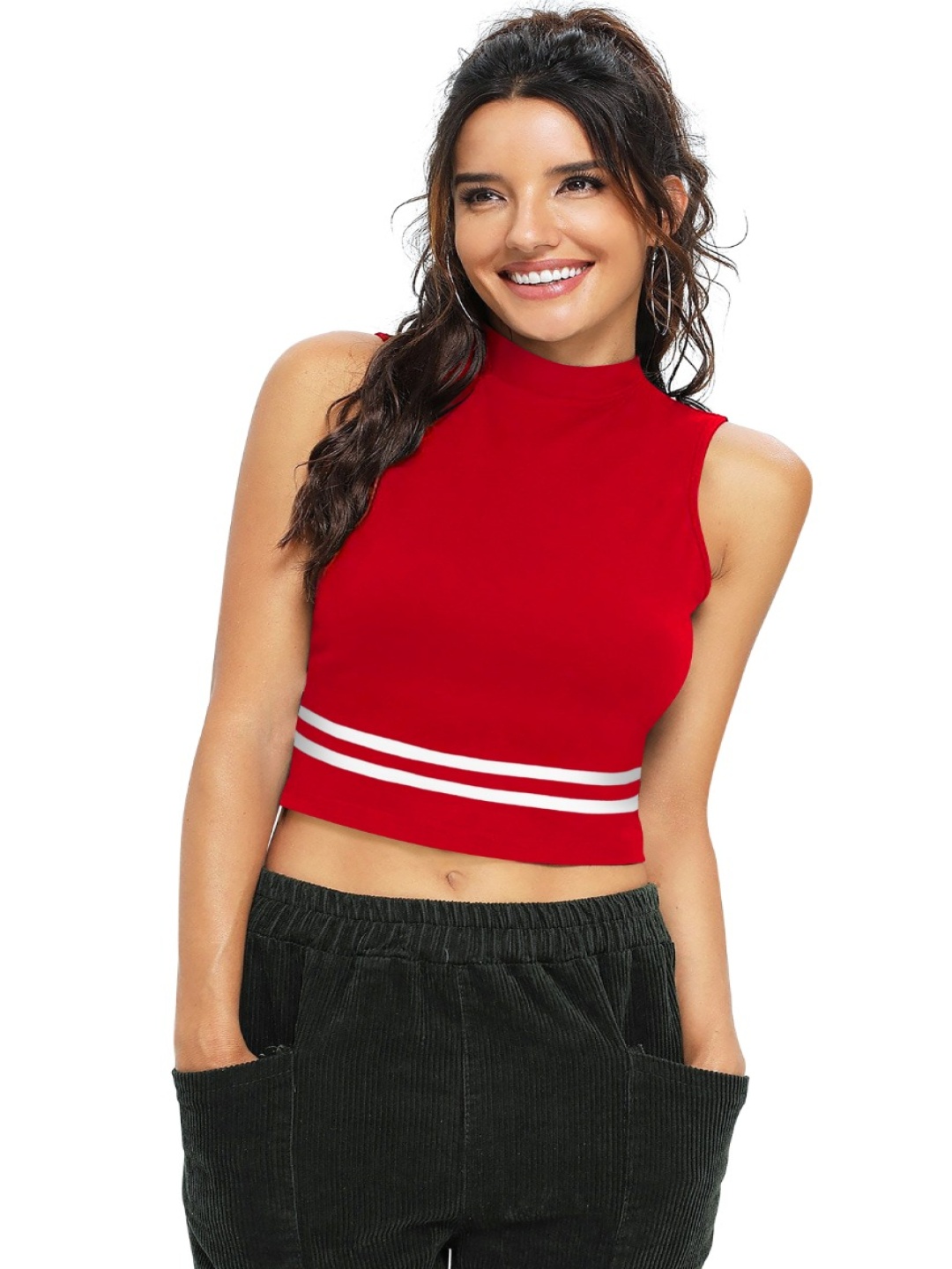 

SANJANA SILK Striped Fitted Crop Top, Red