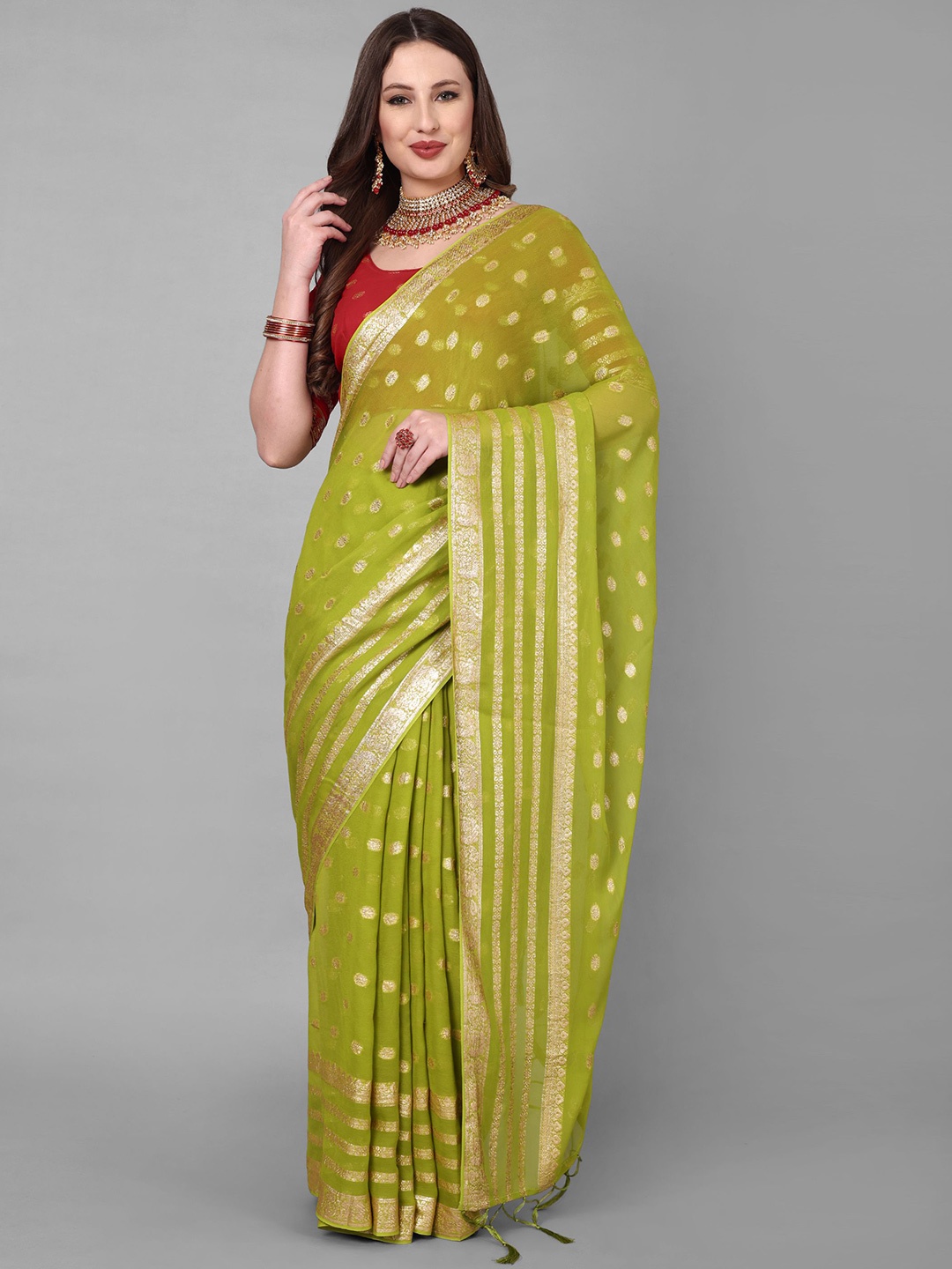 

Vastrang Ethnic Motifs Woven Design Zari Saree, Green
