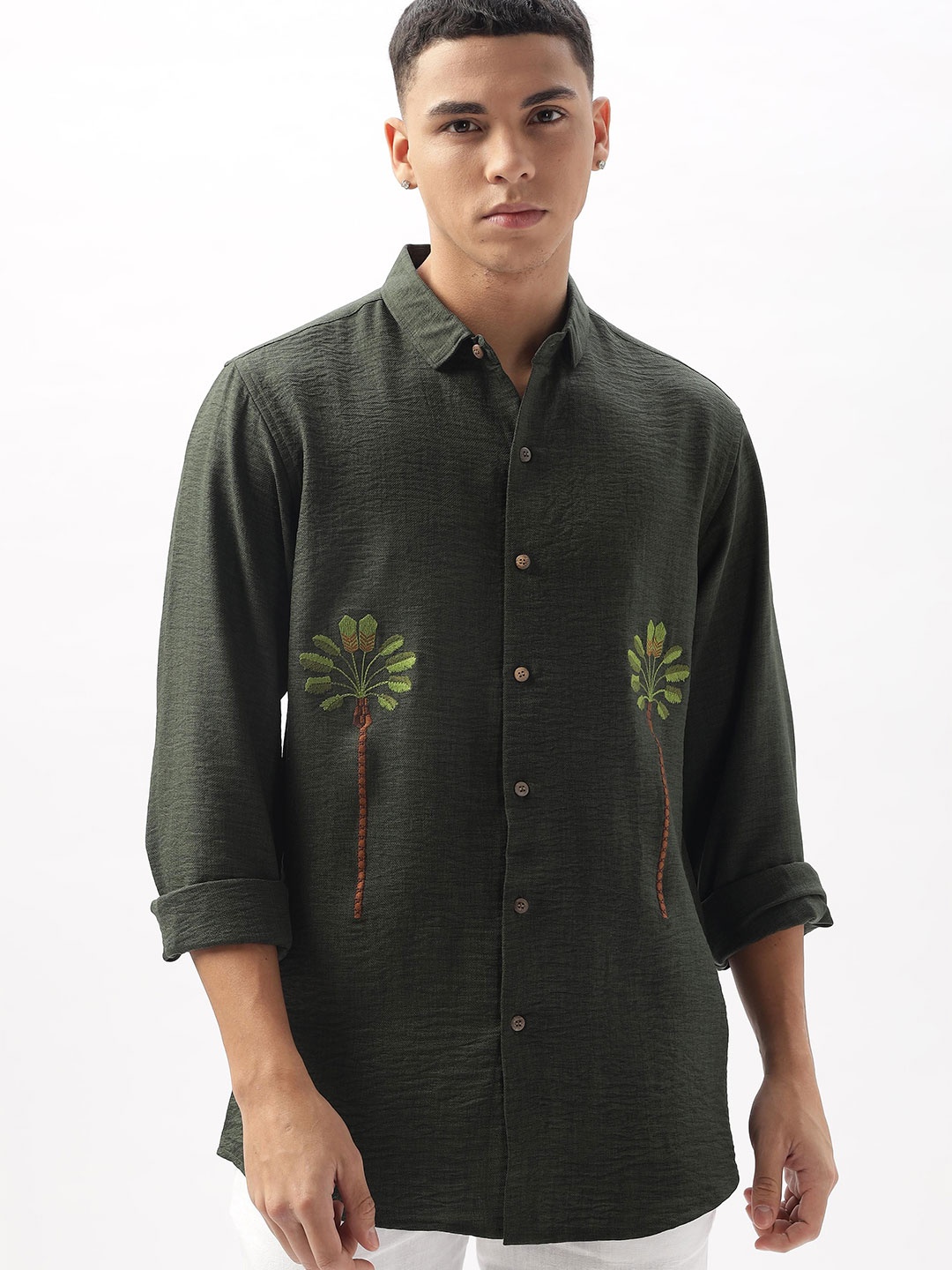 

HAMPTONS Men Standard Spread Collar Floral Printed Cotton Casual Shirt, Green