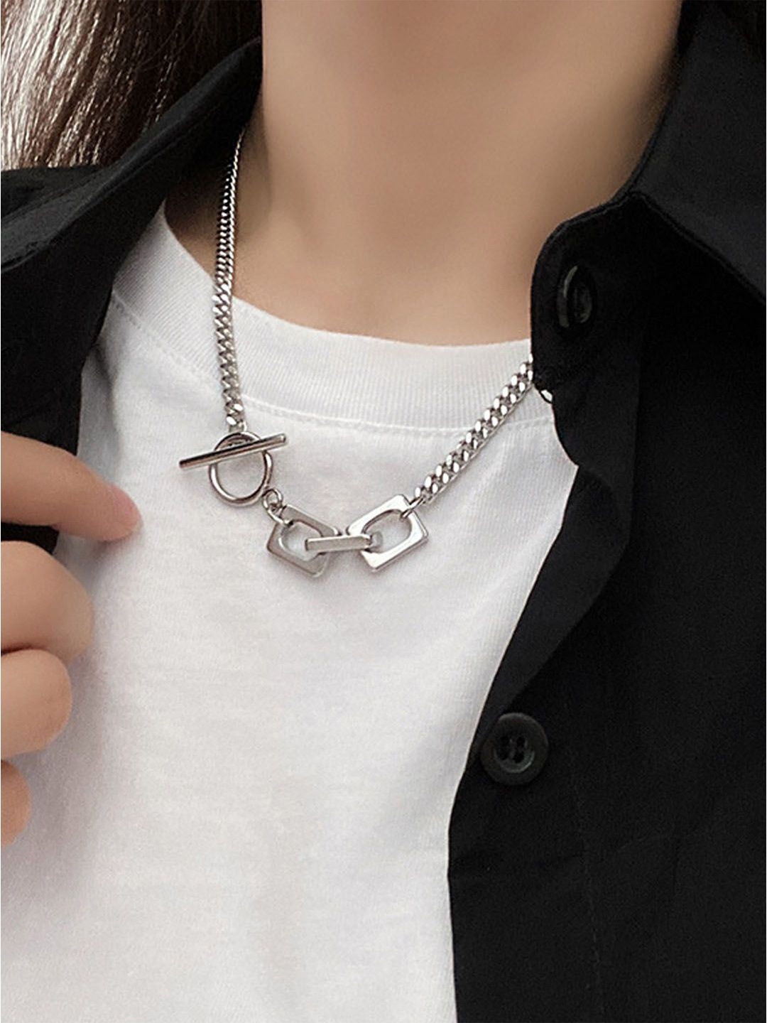 

StyleCast Elegant Silver-Toned Geometric Shaped Pendant Necklace