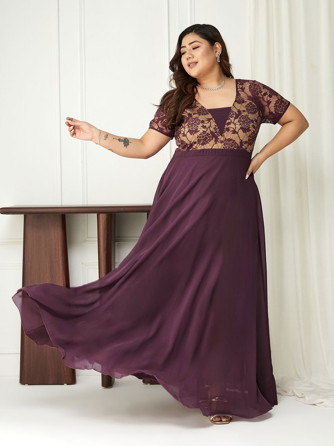 

Miss Chase A+ Georgette Fit & Flare Maxi Dress, Mauve