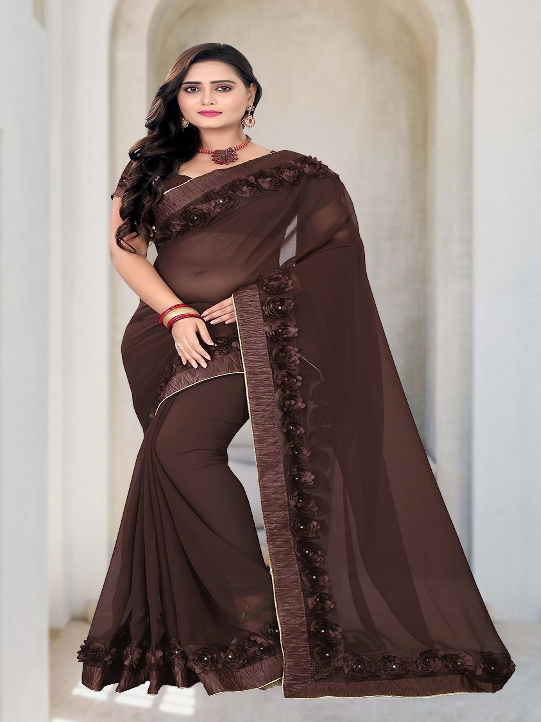 

KALINI Brown Beads and Stones festival Saree