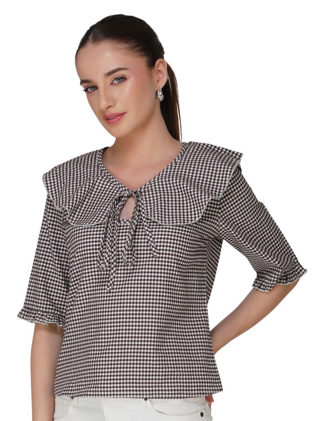 

Kiarabel Retail Tie-Up Neck Cotton Top, White