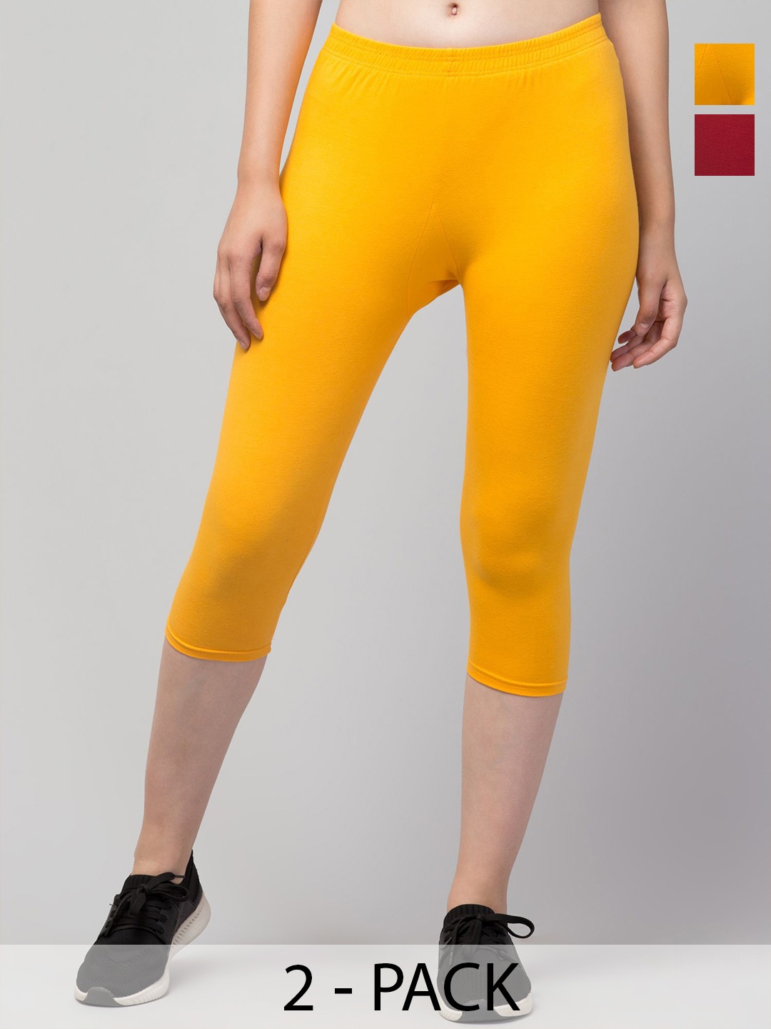 

ULLAS Women Skinny Fit Capris, Yellow