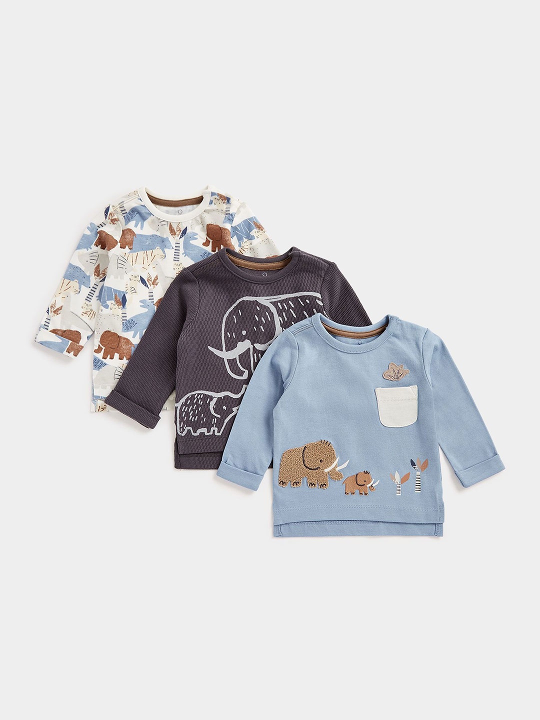

mothercare Boys Pack Of 3 Conversational Printed Round Neck Pure Cotton T-shirts, White