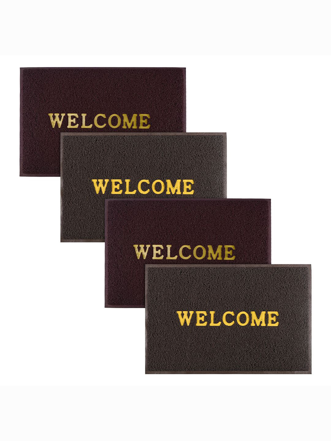 

Kuber Industries Maroon & Brown 4 Pieces Applique Anti-Skid Rubber Large Doormats