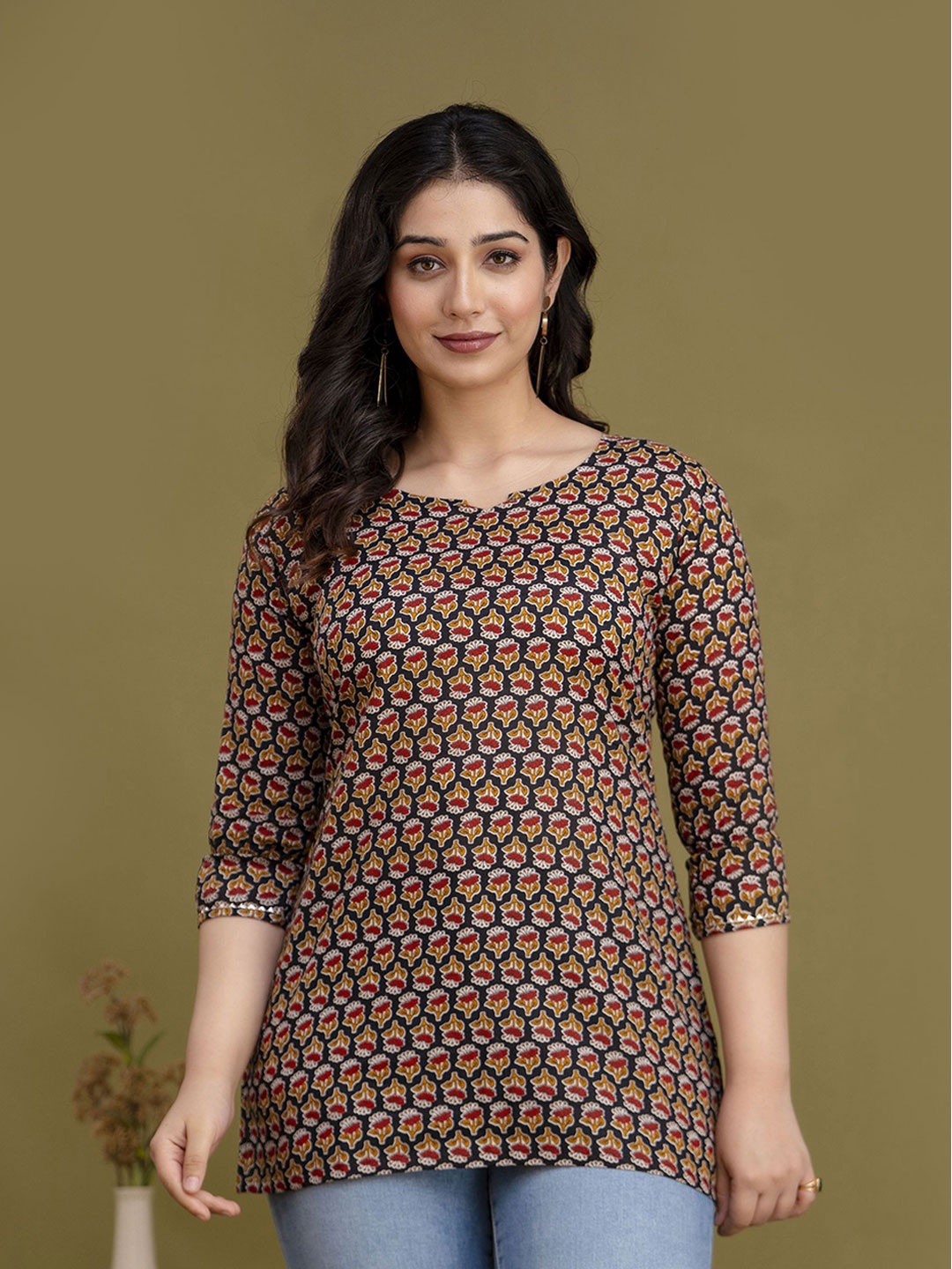 

FEMARY Floral Print Sweetheart Neck Cotton Top, Blue