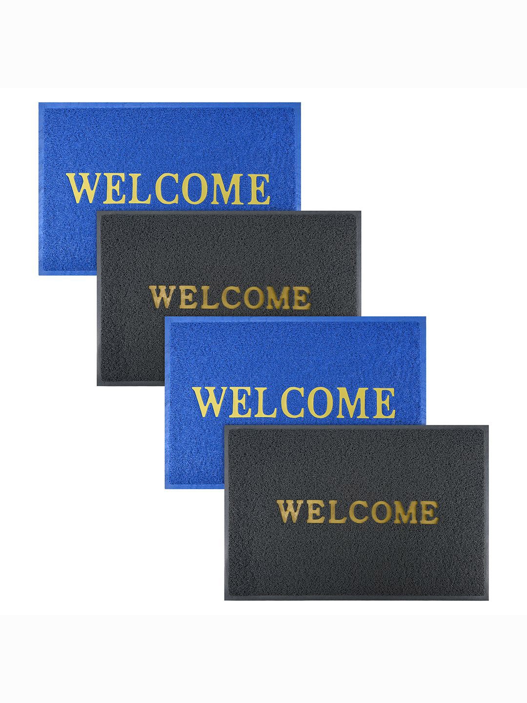 

Kuber Industries Blue & Grey 4 Pieces Applique Anti-Skid Rubber Doormats